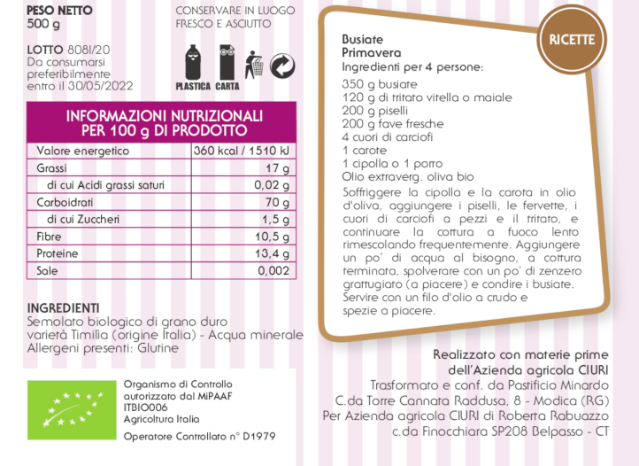 Pasta di Timilia busiate - 500 g