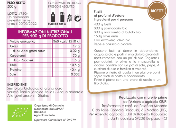 Pasta di Timilia fusilli - 500 g