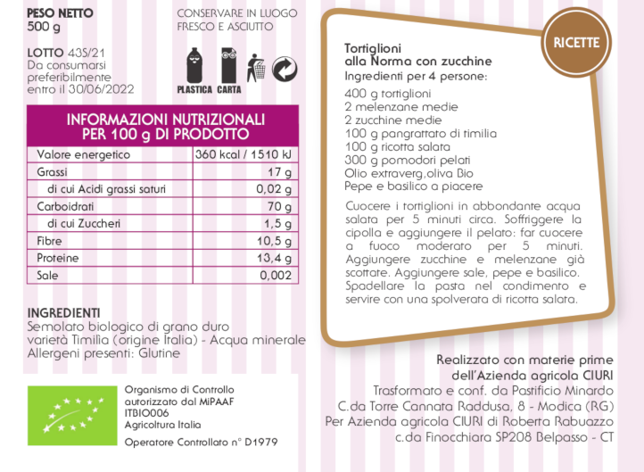 Pasta di Timilia tortiglioni - 500 g