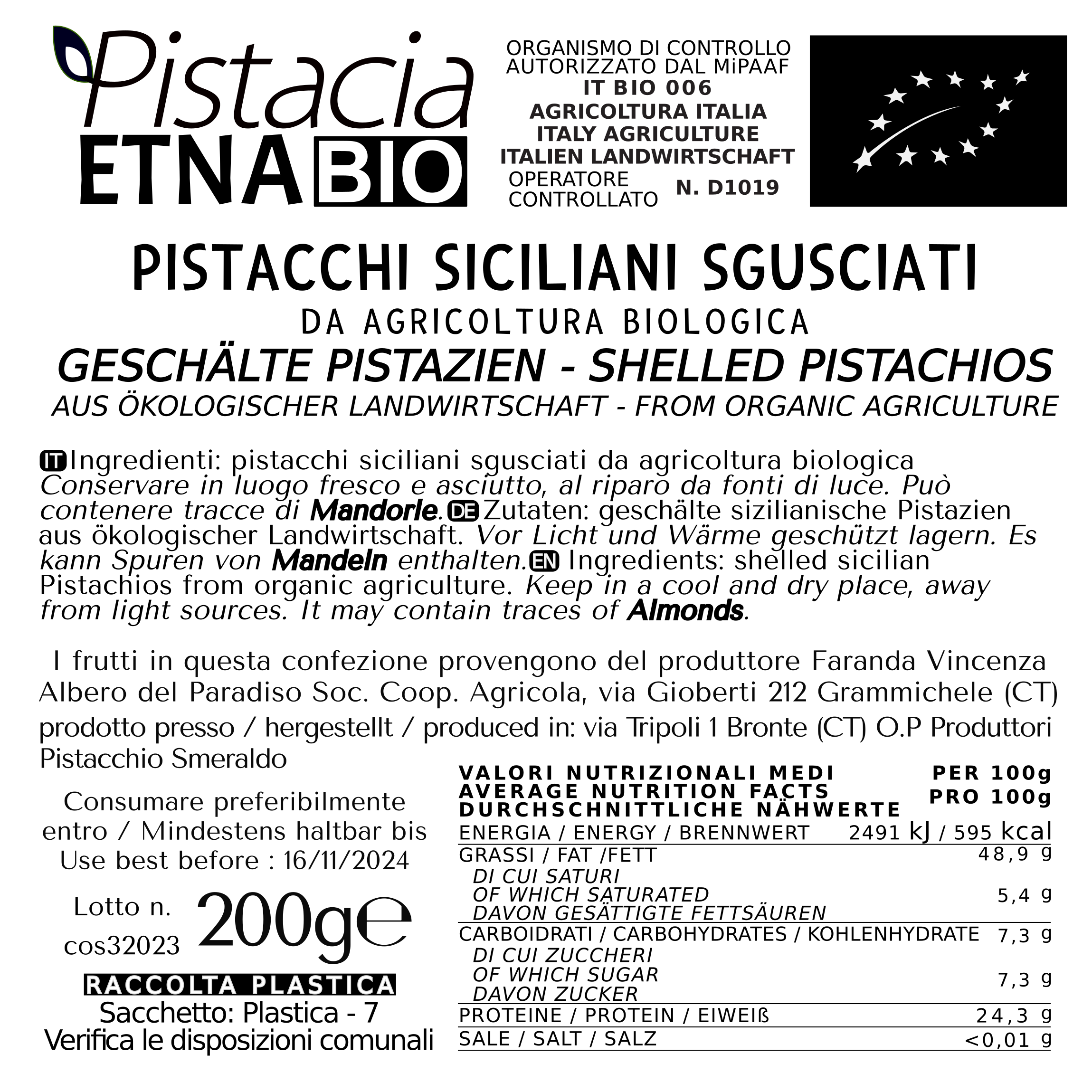 Pistacchi sgusciati Sacchetto da 200 g