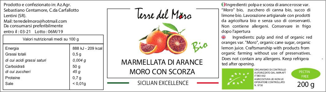 Marmellata di arance Moro con scorza vaso da 200 gr