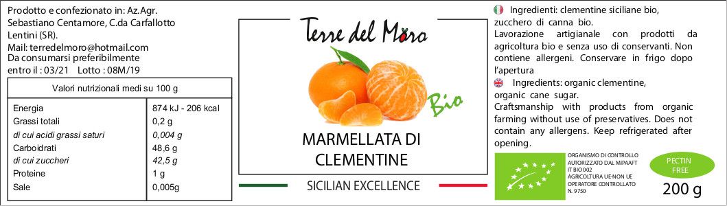 MARMELLATA DI CLEMENTINE Vaso da  200 g
