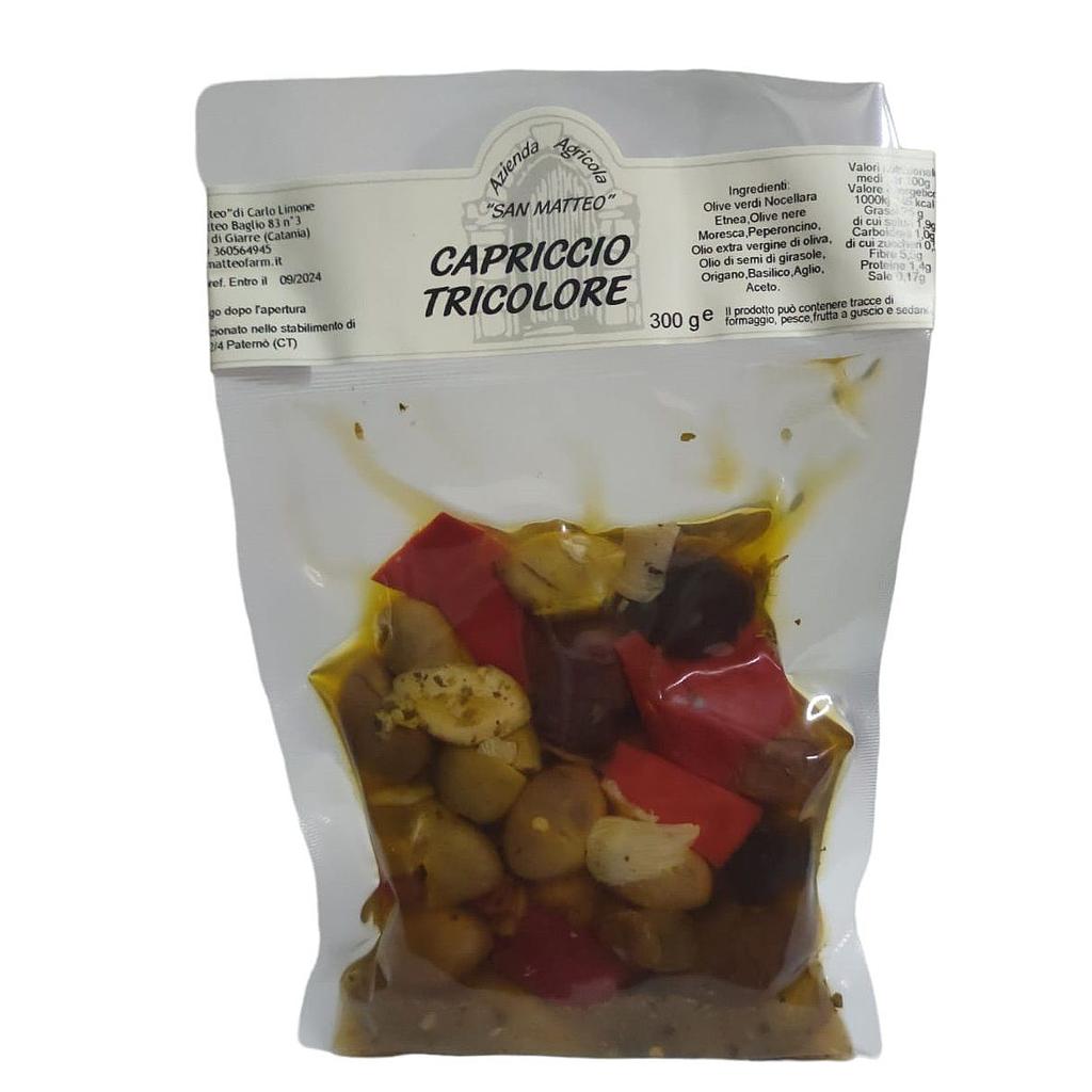 bunte Olivenmischung (schwarze und grüne Oliven, Paprika und Knoblauch), 330g