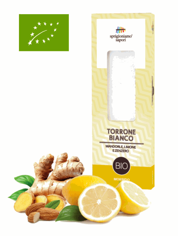 weißes Nougat mit Mandeln, Zitrone und Ingwer, 100g