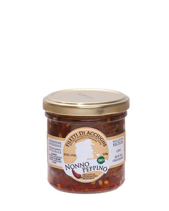 Filetti di acciughe all olio EVO Bio con peperoncino - 160g